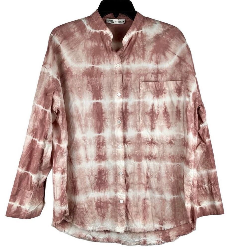 Zara Pink Tye Dye Button Down Blouse Medium